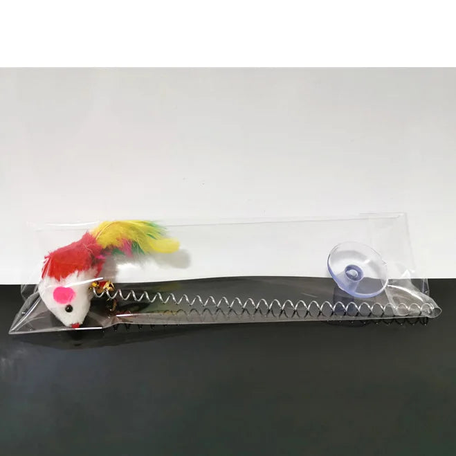 Swinging Mouse Toy - Suction Cup, Spring, and Feather Mouse Toy with Bell Sound, Interactive Cat Toy